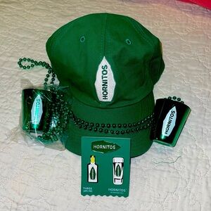 HORNITOS: HAT, PINS, 2 SHOT GLASS BEADED NECKLACES